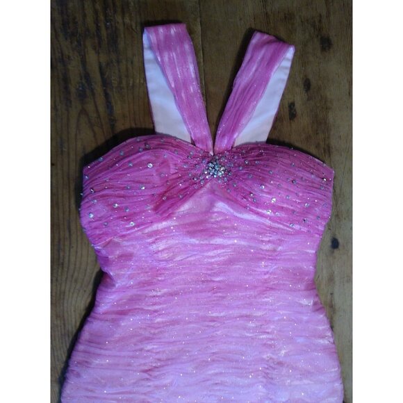 Jovani Pink Prom Dress Womens Sz 2 Mermaid Shoulder Straps Rhinestones Netting - Picture 2 of 15